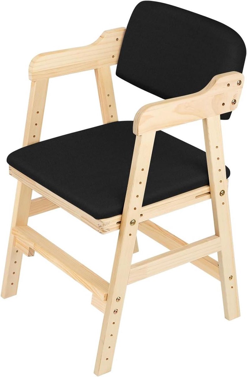 Kinderstoel - Houten stoel - Samen koken - In hoogte verstelbaar - 48 x 46 x 78 cm - Zwart