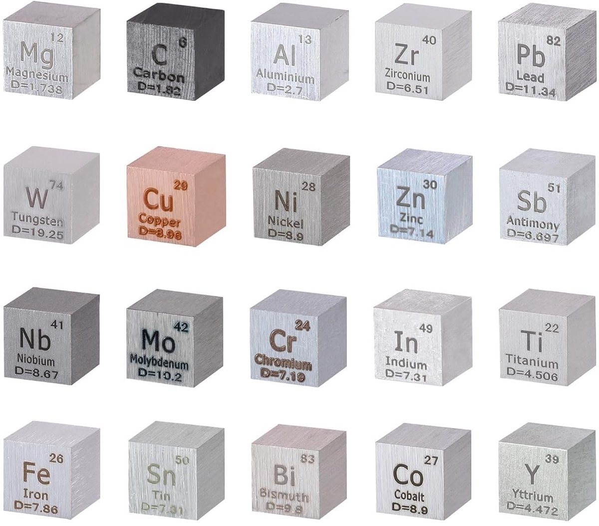 Inovra- Dobbelstenen Set 20 Stuks - Elementen Dobbelstenen - Dichte Metaal - Onderwijshulp - Cadeau voor Chemieliefhebbers - 10mm Grootte - Elementkubussen