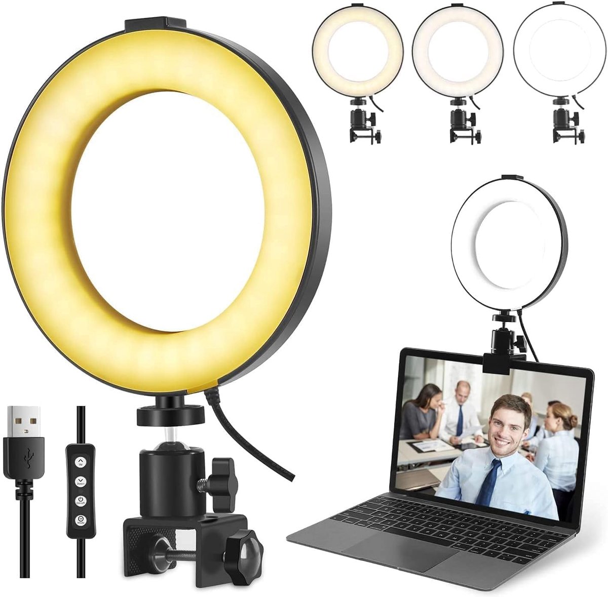 Thijox - Draagbare LED-ringlamp met clip, 15,2 cm (6 inch), 3 kleurmodi, 10 helderheidsniveaus voor selfies, vlogs, make-up, live streaming, video-opn
