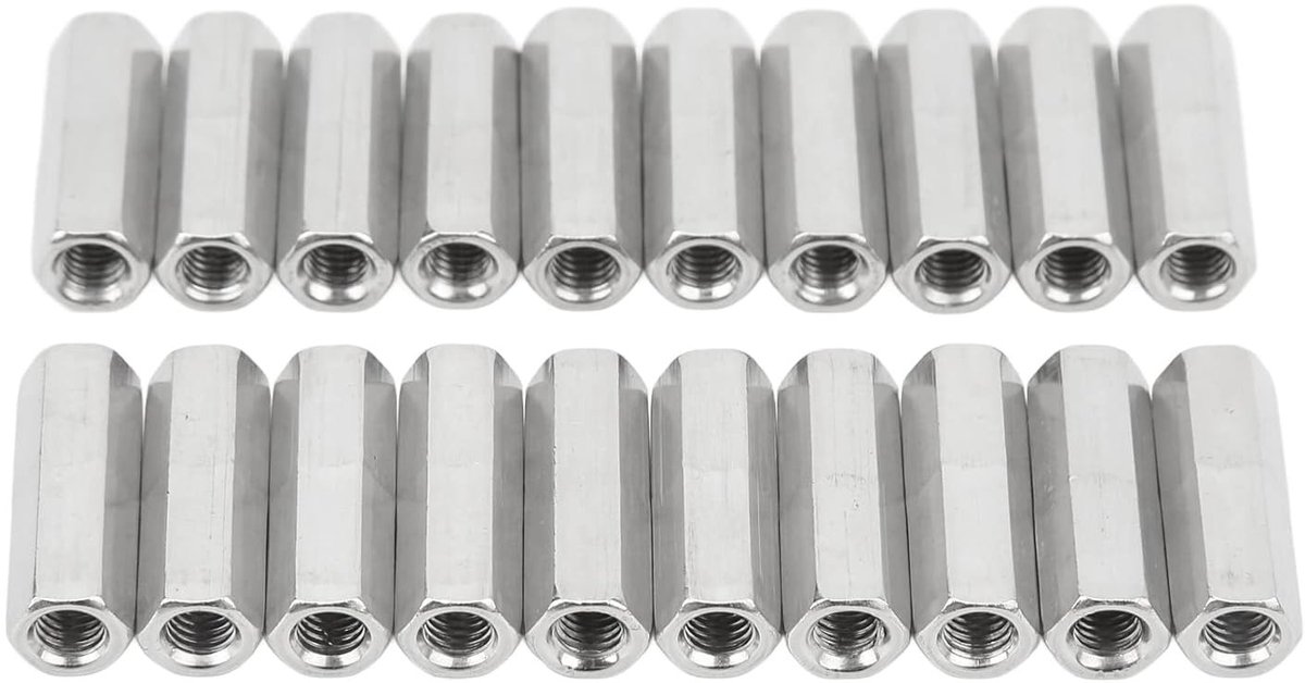 20 Stuks Hex Coupling Moeren M5x0.8 L25mm RVS Roestbestendig Draadstang Verbindingen voor Mechanische Toepassingen en Stangen