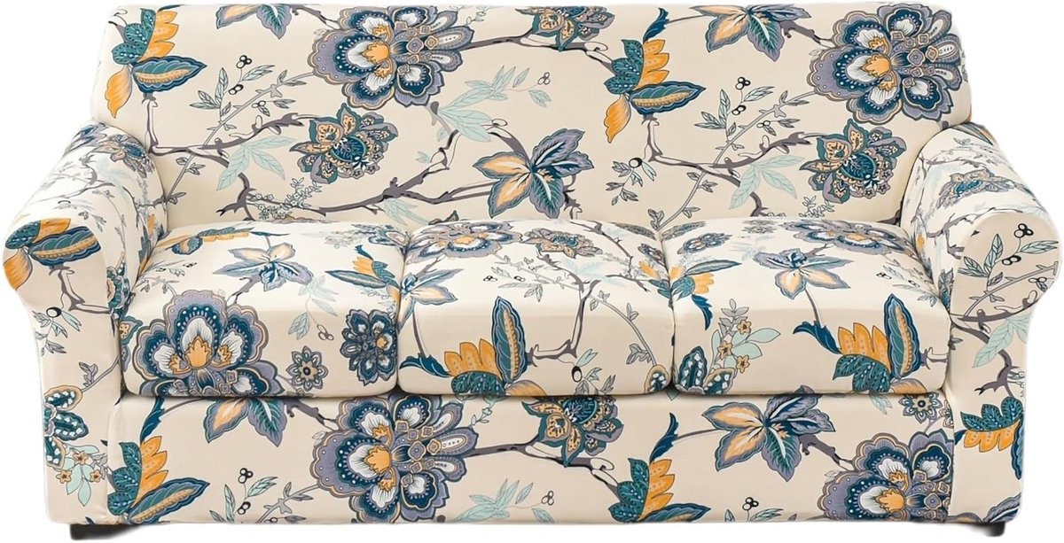 Sofahoes met 2 aparte hoezen, rekbare en elastische stof, geschikt voor 3-zits banken (Poppies)