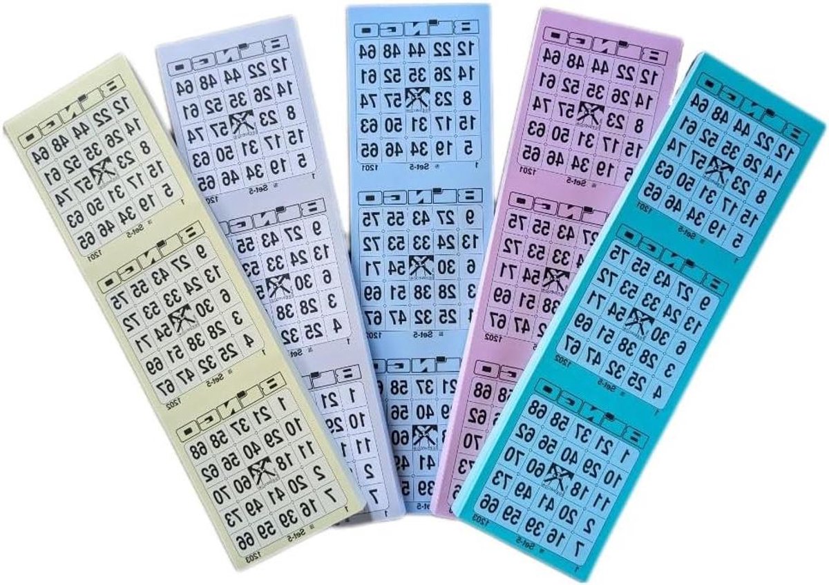 Bingoticketblok - Bingo kaarten - Gezellige avonden - Systeem 25 uit 75 - 1500 tickets - Meerkleurig