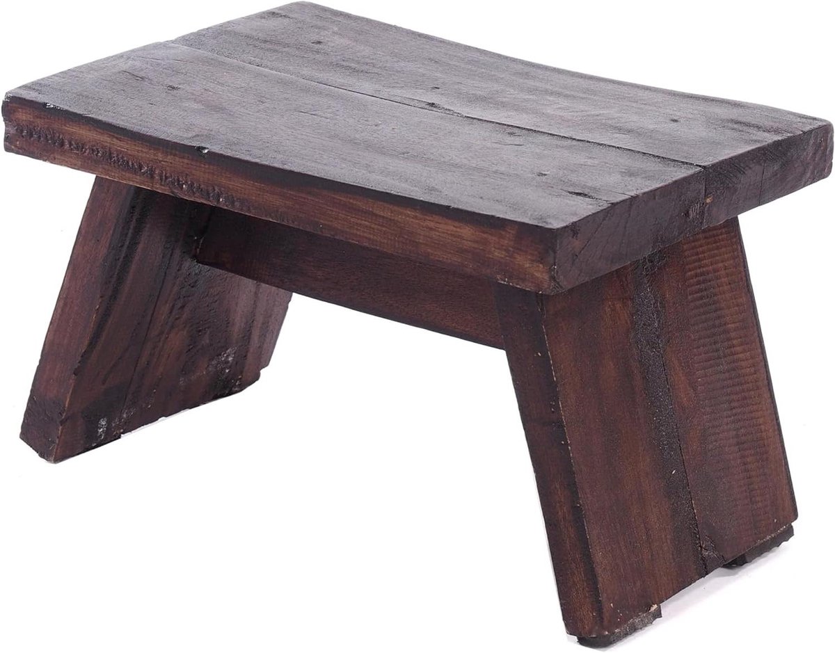 Houten Krukje - Voetenbankje Decoratie - Ontspannen Zitten - Handgemaakt Uniek - 29x19.5x18.5 cm - Donkerbruin