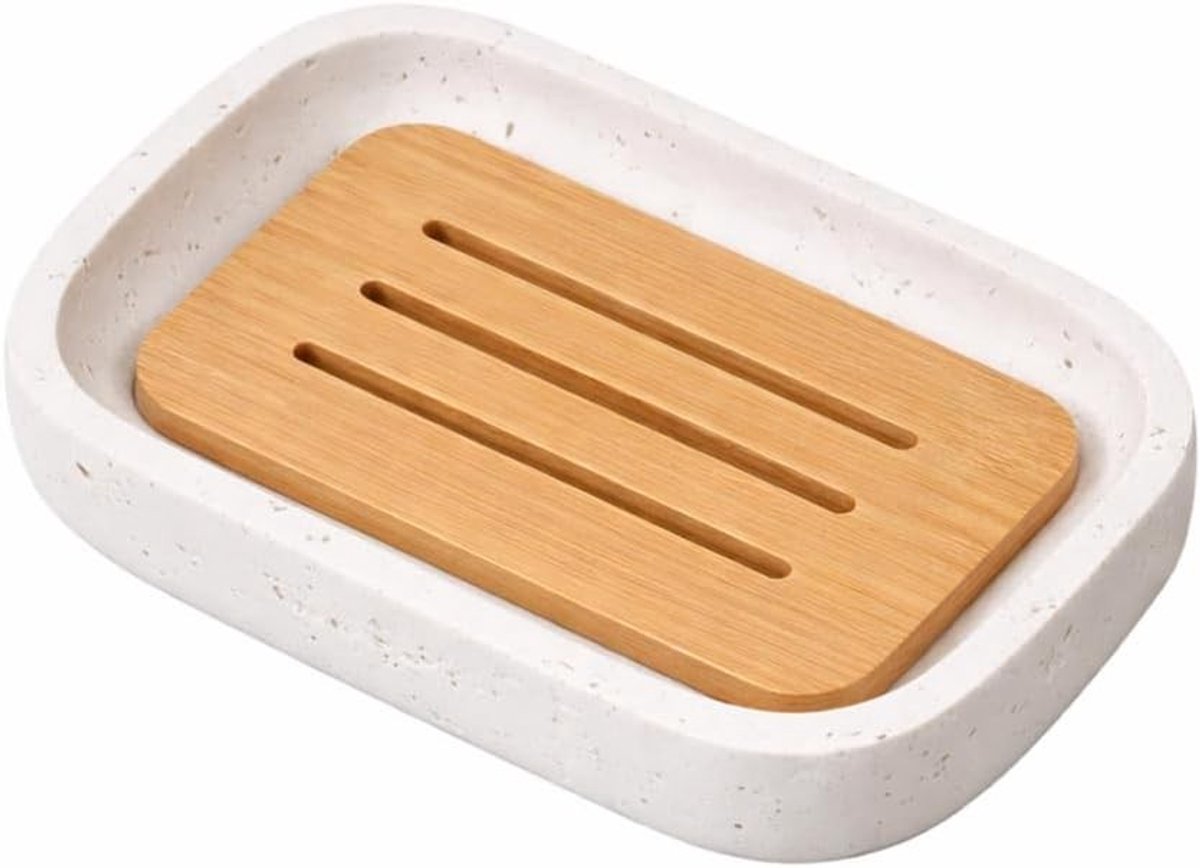 Moderne Dubbele Laag Resin Zeep Houder met Afvoer, Antislip Zeep Dish voor Badkamer en Keuken - Wit, Duurzaam en Stijlvol