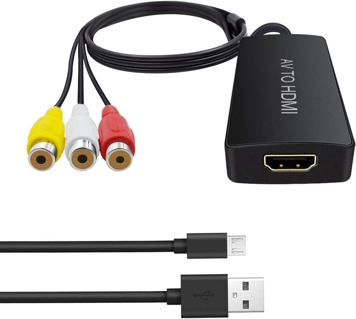 RCA naar HDMI Converter, AV naar HDMI Adapter voor 1080P Video, Ondersteunt PAL/NTSC, Geschikt voor WII, PS2, Xbox en meer