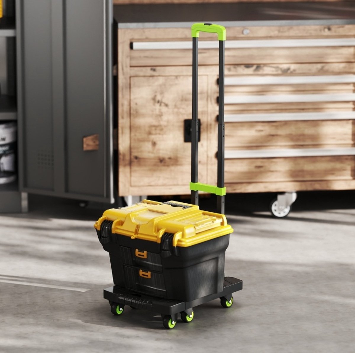 MEUNIQ klapbare steekwagen 49 x 35 x 102 cm met 200 kg belastbaarheid, uitschuifbaar platform, 3 verstelbare greephoogtes en 6 wielen, groen