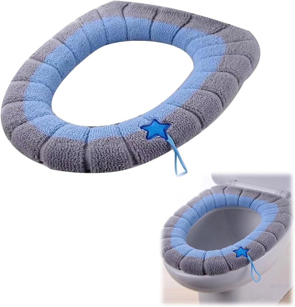 Dikke Toiletbril Cover met Kussen, Comfortabele en Warme Zitting, Geschikt voor Diverse Toiletten (Blauw)