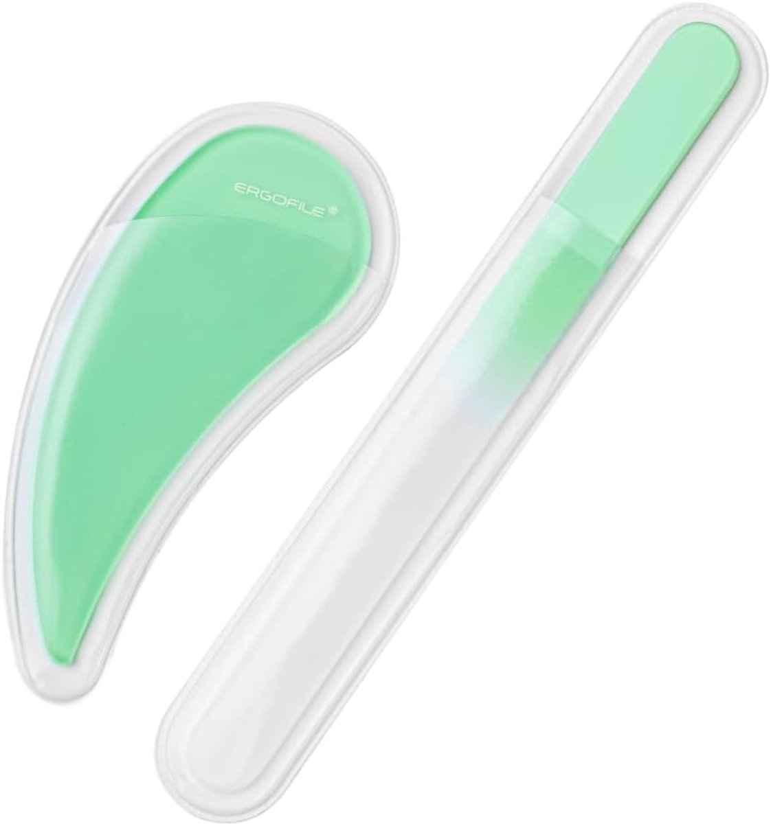 Thijox - Gebogen glazen nagelvijlen voor natuurlijke nagels - 2 stuks Tsjechisch glas nagelgereedschap (jade kleur) - Kristalvijl set voor manicure en