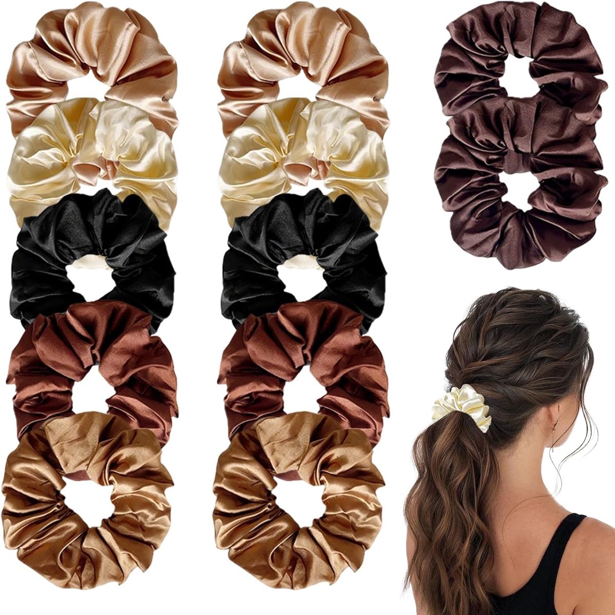 Thijox - 12 Stuks Satijnen Scrunchies Haarbandjes voor Dames, Zachte en Elastische Paardenstaart Houder in 6 Kleuren, Perfect voor Feest, Casual of Sp