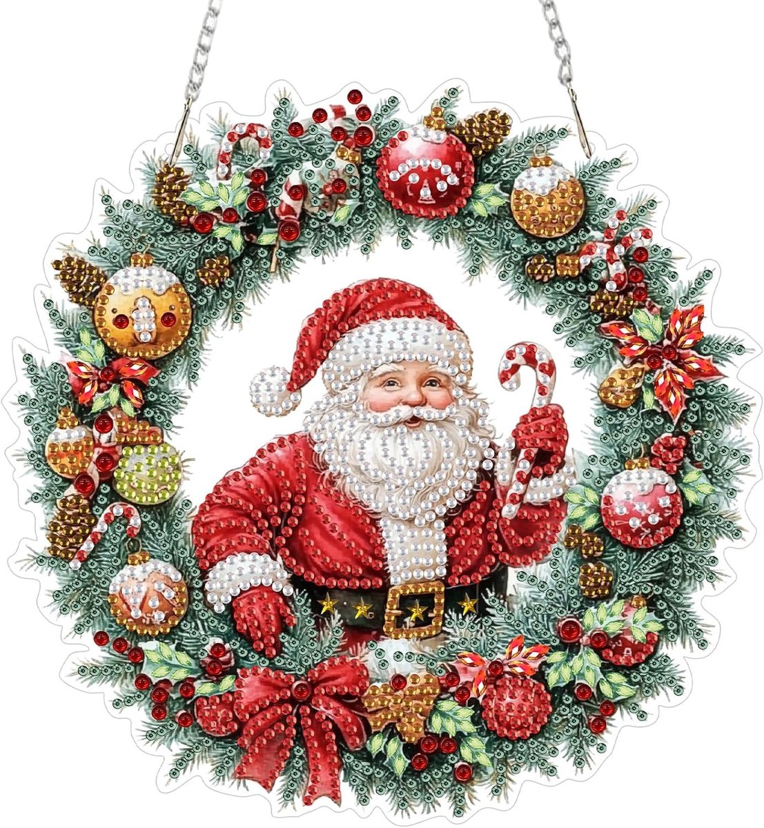 DIY Diamant Schilderen Santa Claus Hanger voor Volwassenen en Beginners, Wreath Speciale Vorm Rhinestones, Decoratieve Raam- en Tuinornamenten, Dubbelzijdig