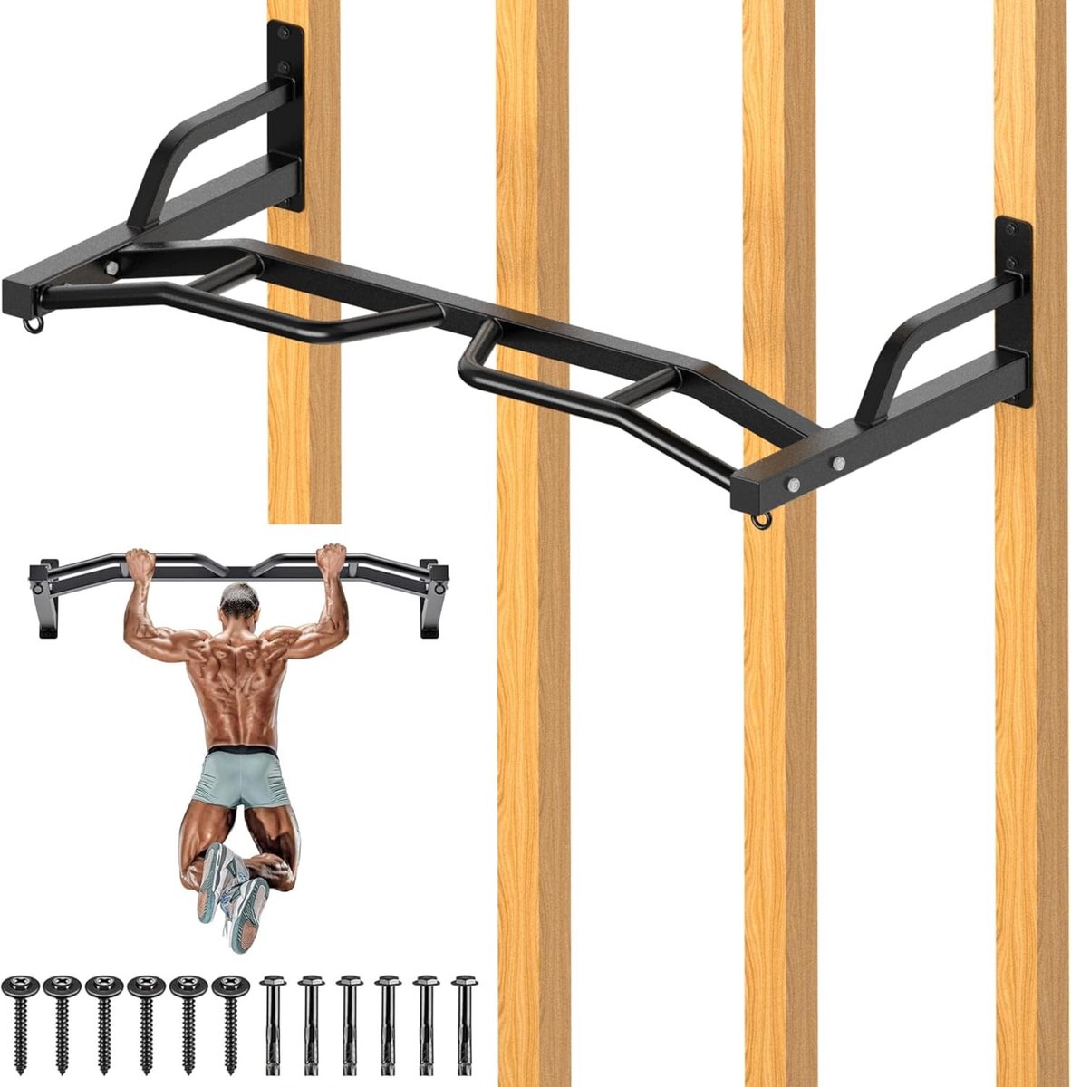 Multifunctioneel Wandgemonteerd Kabelpulley Systeem voor Thuisgym, 48 inch Pull-Up Bar en LAT Pulldown Accessoires voor Effectieve Krachttraining