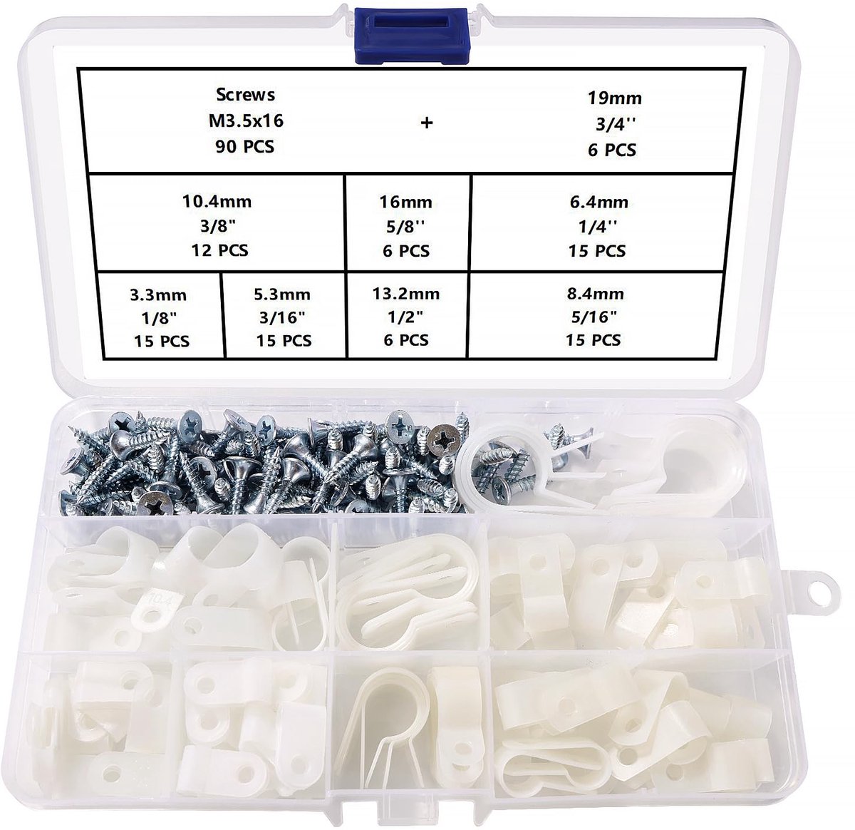 Thijox - VooGenzek 90 Stuks Nylon Kabelklem Kit met R/U-Type Draadklemmen en Schroeven voor Perfect Draadbeheer in Wit - Diverse Maten voor Elke Toepa