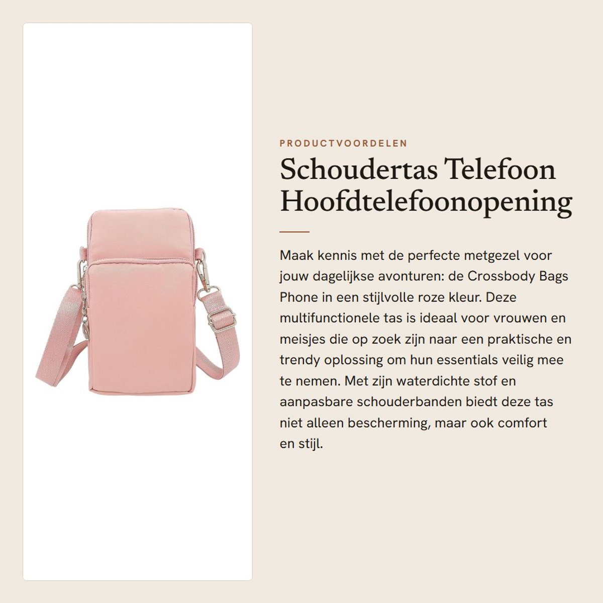 Inovra- Crossbody Bag Waterdicht - Schoudertas Dames - Verstelbare Schouderriem - Arm Strap - Klein - Oxford Stof - Roze - 10x5x19cm