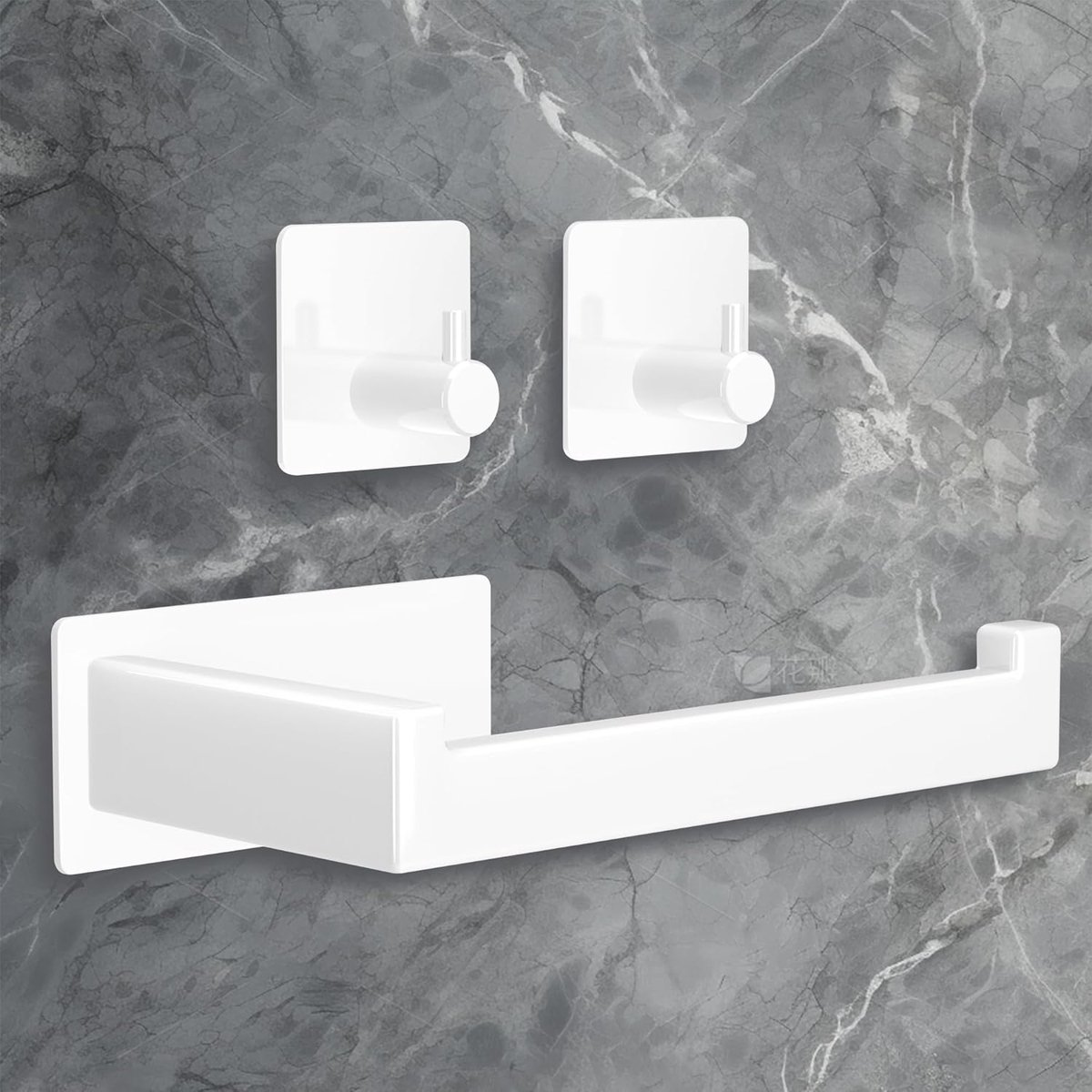 SnelShoppen - Toiletpapierhouder zonder boren, zelfklevend, roestvrij staal, 1 wc-rolhouder en 2 kleefhaken, wit, voor badkamer en keuken