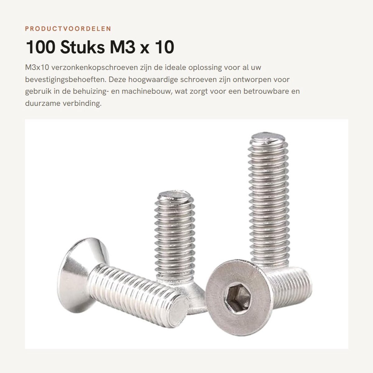 Dailygoods- Verzonken Schroeven 100 Stuks - M3x10 - Roestvrij Staal - Zeskant - Duurzaam - Betrouwbare Verbinding