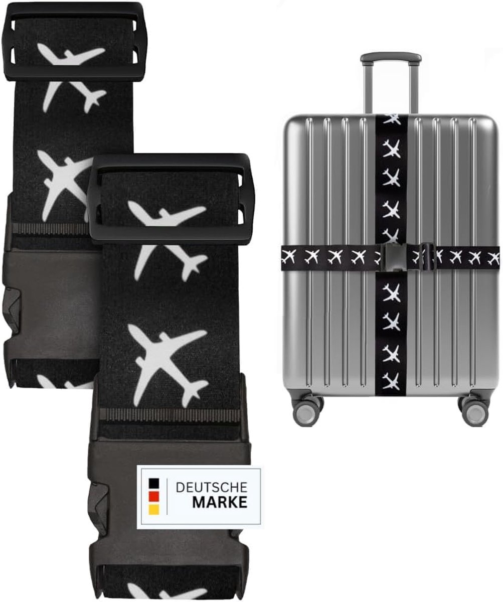 SnelShoppen - Luxe Kofferband - Verstelbaar tot 200 cm - Zwart met Motief - Ideaal voor Reis, Vakantie, Camping en Luchtvaart - Herkenbare Bagage Stra