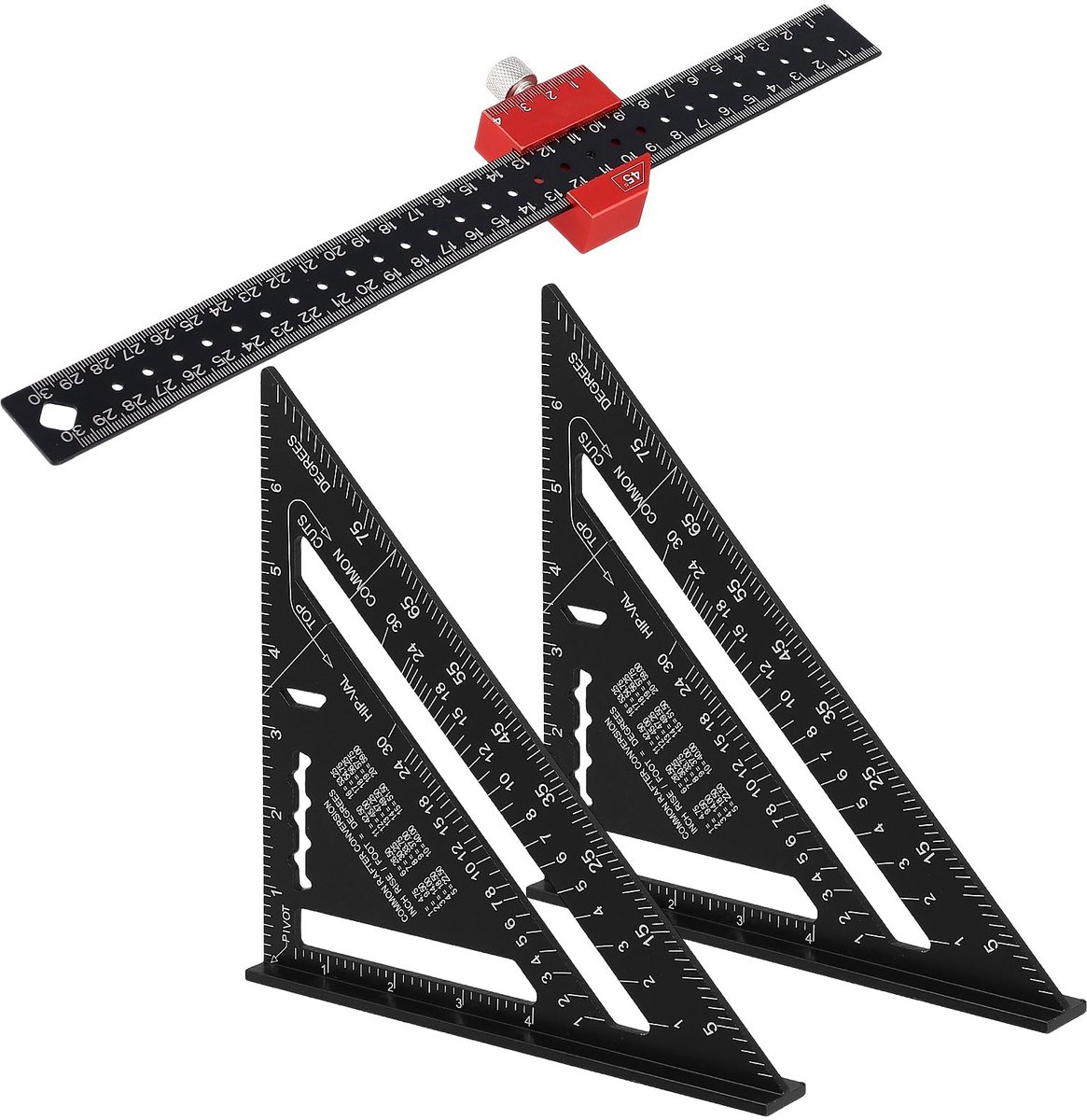 Dailygoods- Timmermanshoek Professionele Uitvoering - Driehoekige Liniaal 180 mm - Strijkmaat 300 mm - Nauwkeurige Metingen - Duurzame Markeringen - Robuuste Constructie - Hoekmeter