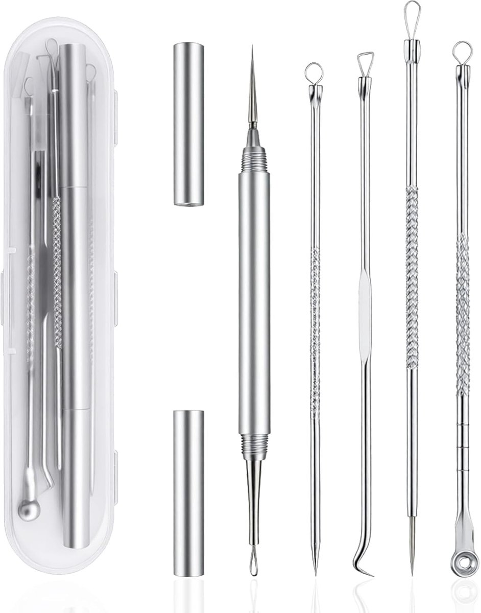 Thijox - 5 stuks mee-eterverwijderingsgereedschap, zwarte kop puistjespopper, porieverwijderaars, dubbelzijdige spot popping kit, roestvrij staal, hui