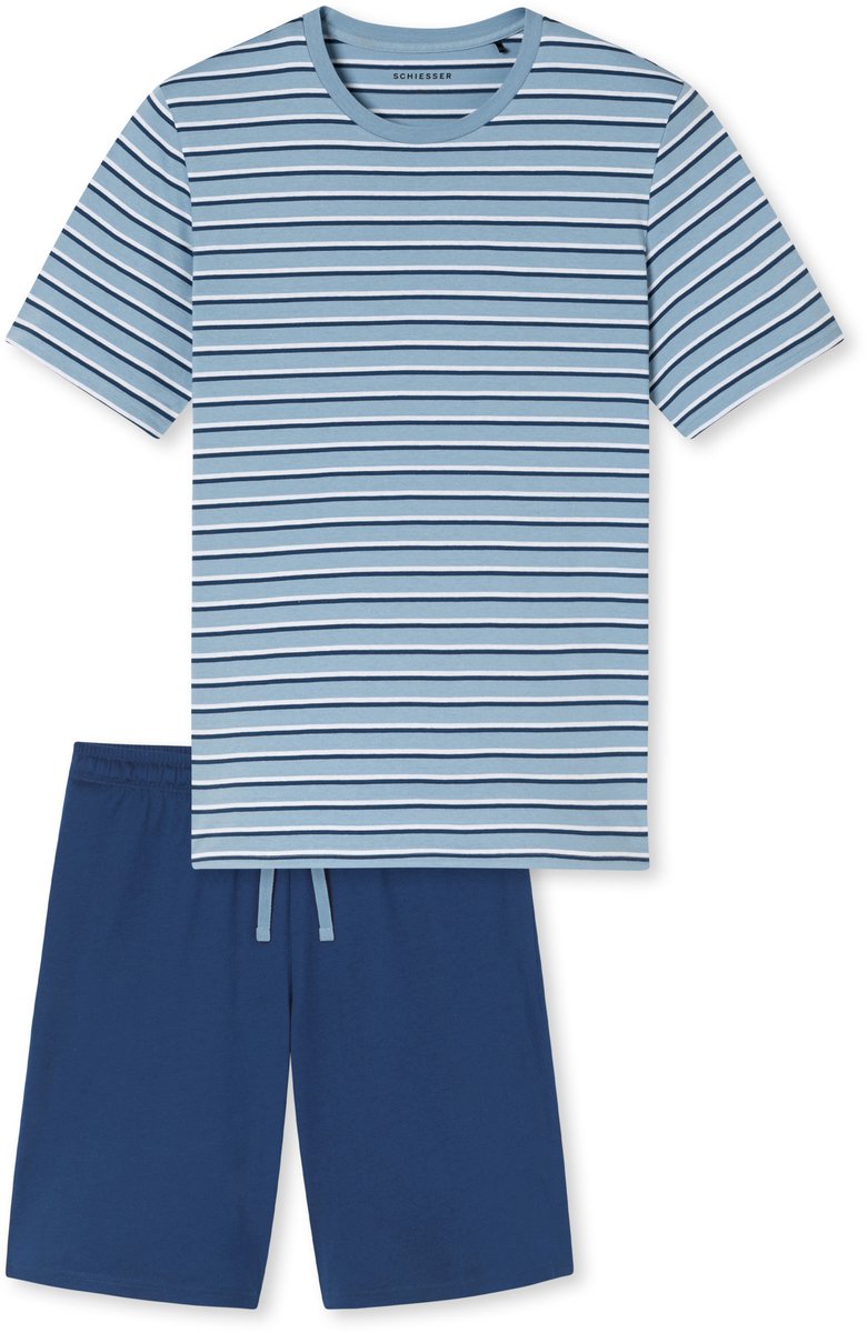 Schiesser heren shortama katoen - Cassual essential - 54 - Blauw