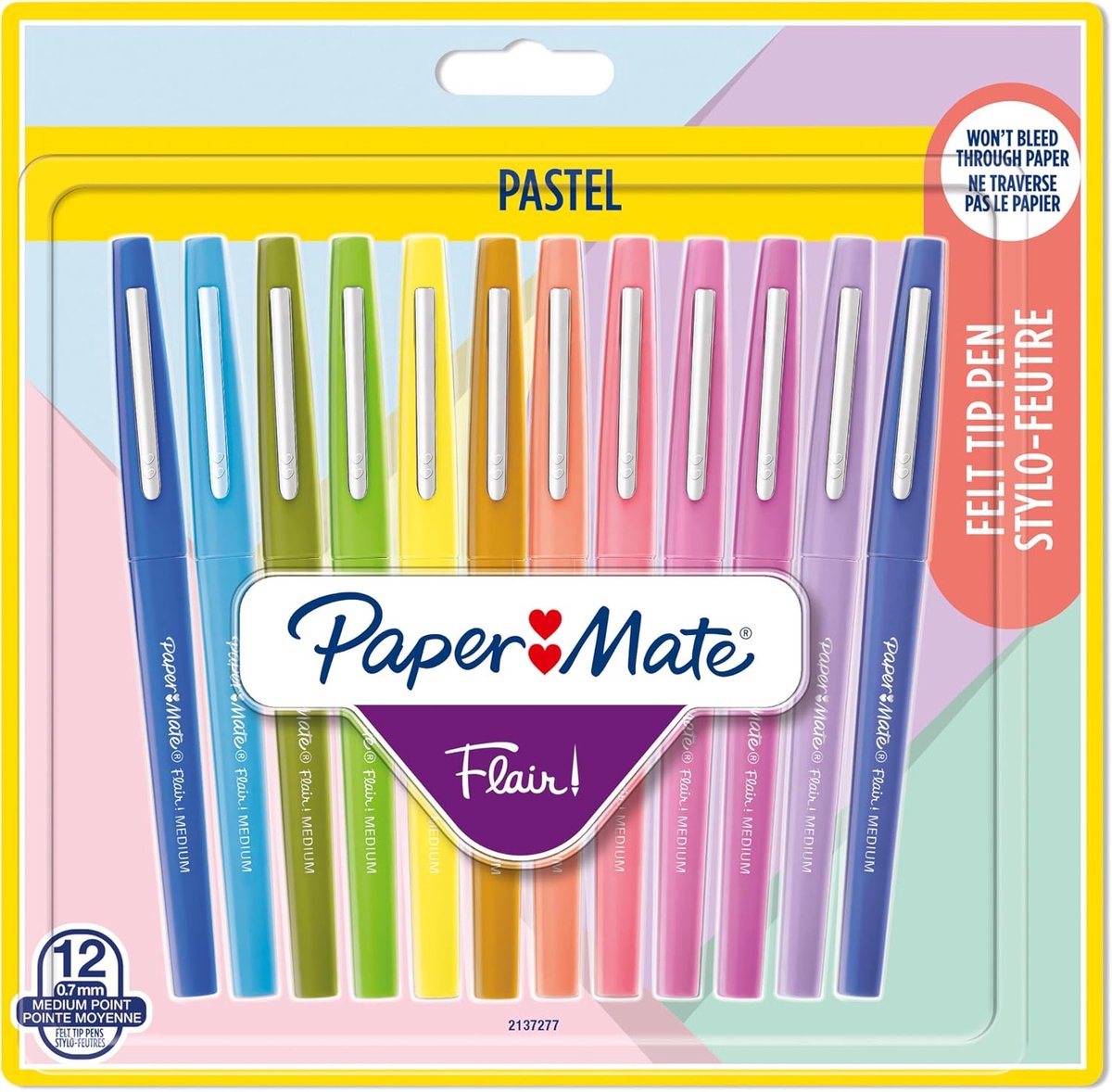 Thijox - Fineliner Pastel Paper Mate Flair 12 kleuren - Vlekbestendige inkt voor schrijven, kleuren en creëren - Perfect voor school, hobby, en creati
