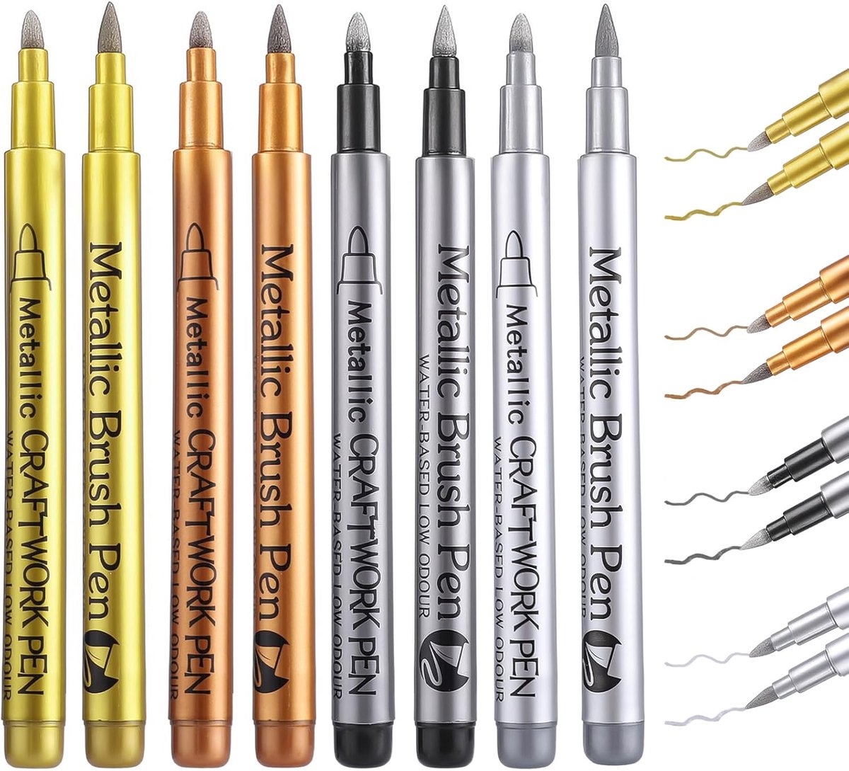 SnelShoppen - 8 Stuks Metallic Markers Set, 4 Kleuren Acryl Markers, Waterbestendige Stiften voor Album, Steen, Hout, Glas, Creatief Tekenen, Feestdec