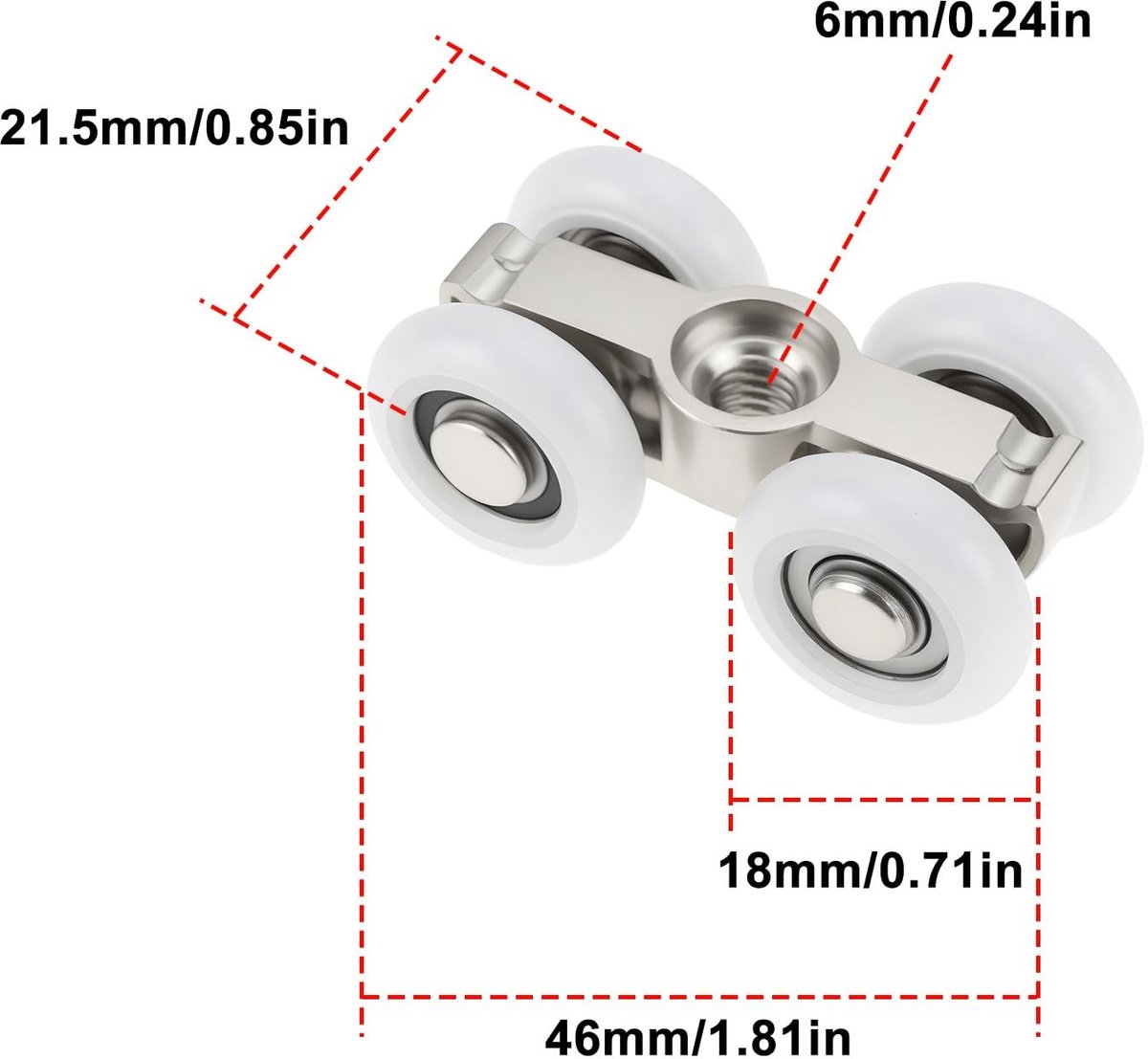 Dailygoods- Schuifdeurwiel Zinklegering - 46mm x 21,5mm - Stil Design - Geschikt voor Glazen Douchedeur - Duurzaam - Hoogwaardige Kwaliteit - Katrol