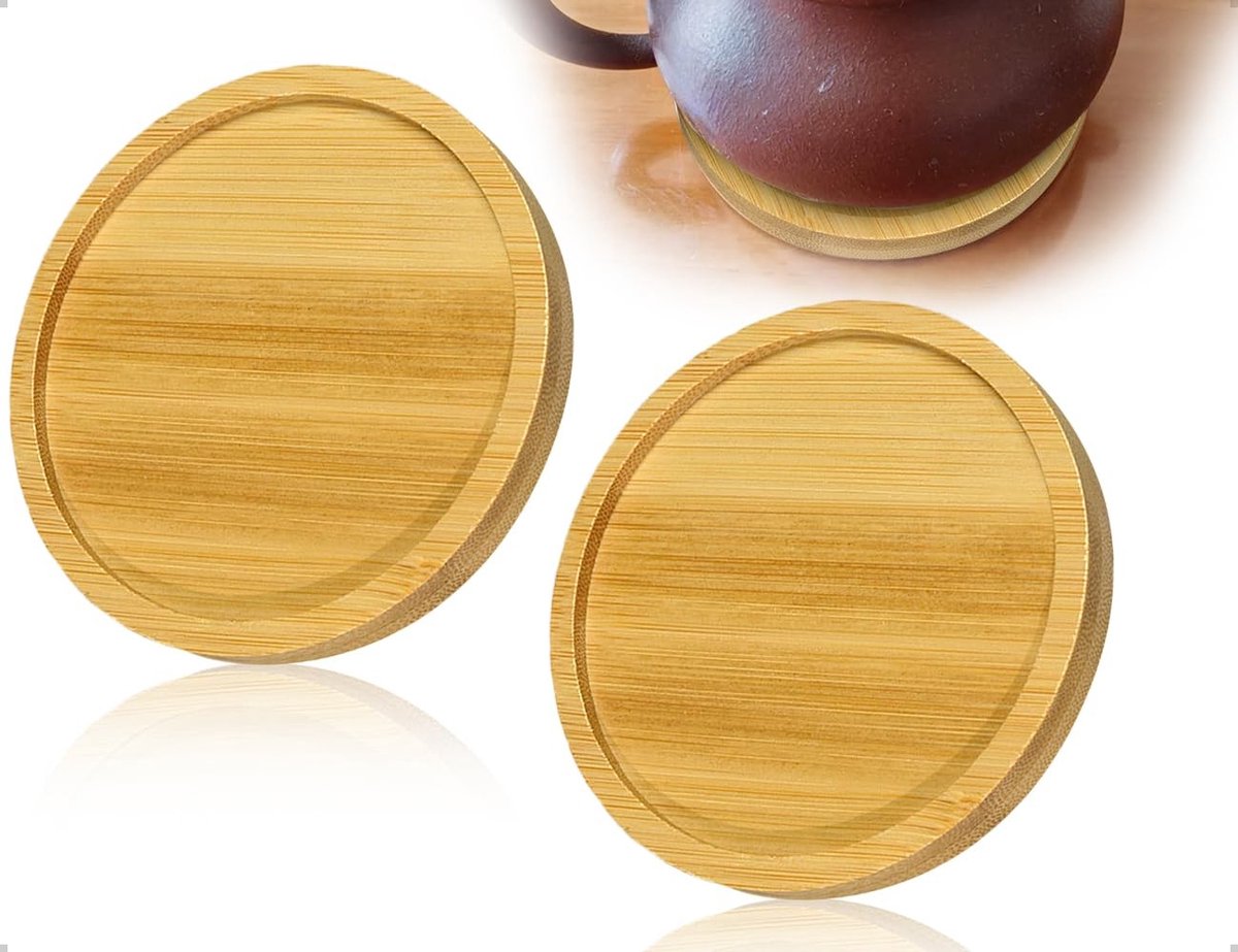 Dailygoods- Kaarsenhouder voor stompkaarsen - Houten Kaarsenonderzetters - Set van 2 - Ronde Plaat - Diameter 9,5 cm - Duurzaam Materiaal - Kaarsenonderzetter