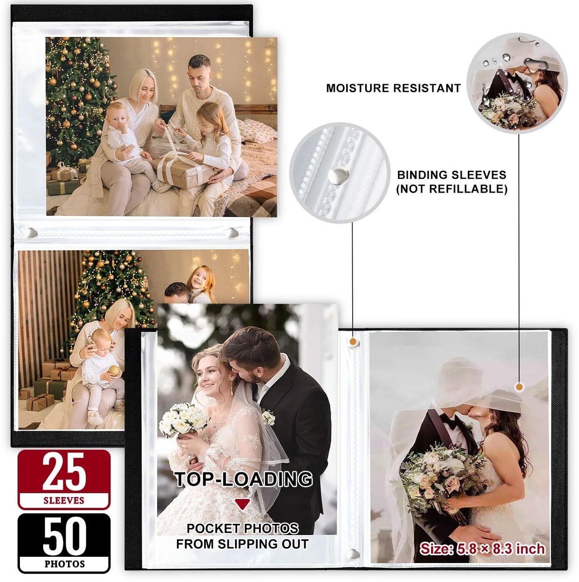 Dailygoods- Fotoalbum A5 50 foto's - Luxe linnen omslag - Zuurvrij - Waterdicht - Elegant ontwerp - Geschikt voor 50 portretten - Fotoboek