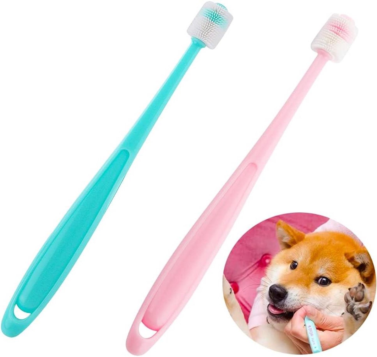 Huisdier Tandenborstel - Kleine Hond Kat - Mondhygiëne Verzorgen - 360 Graden Borstelkop - 2 Stuks - Variërend