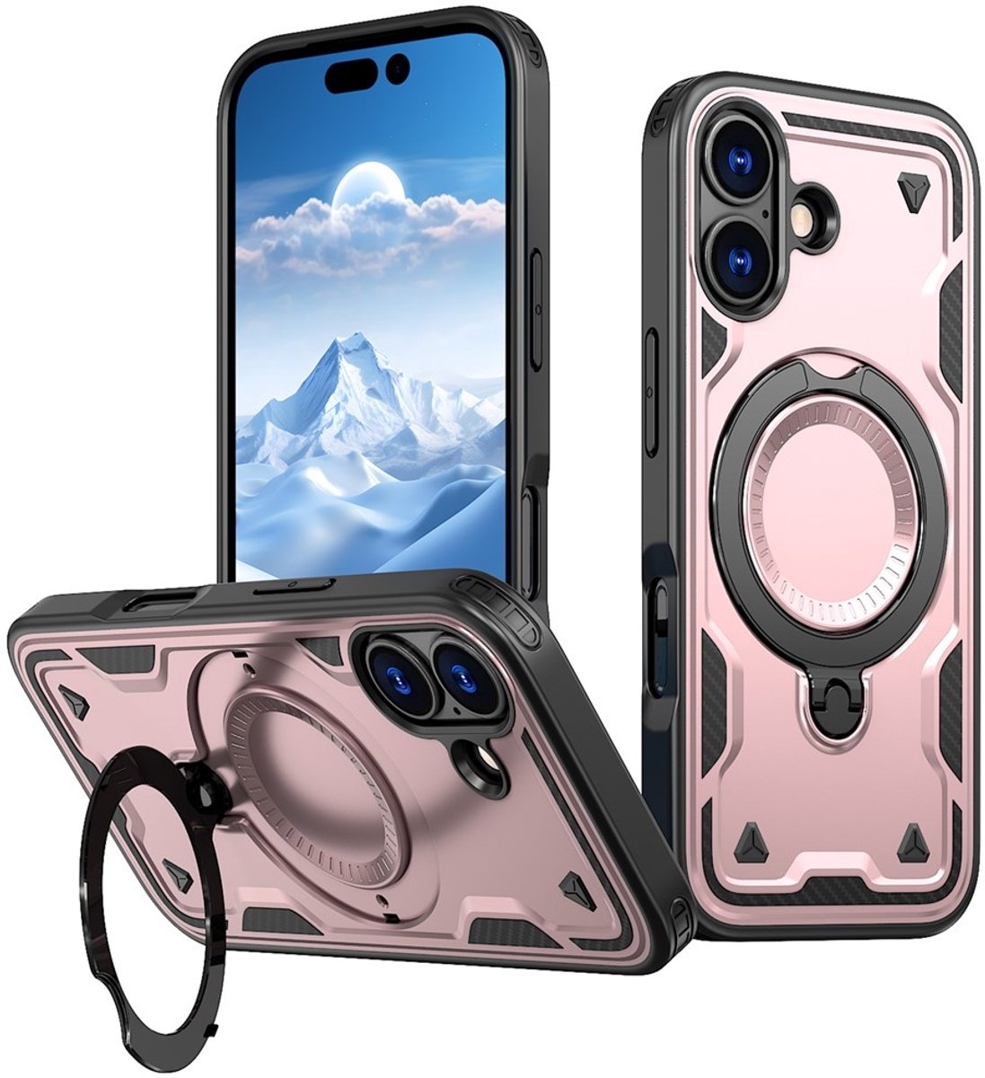 Coverup Hoesje - Geschikt voor iPhone 17 Hoesje - Coverup Armor Back Cover met MagSafe Compatible Kickstand - Rose Gold