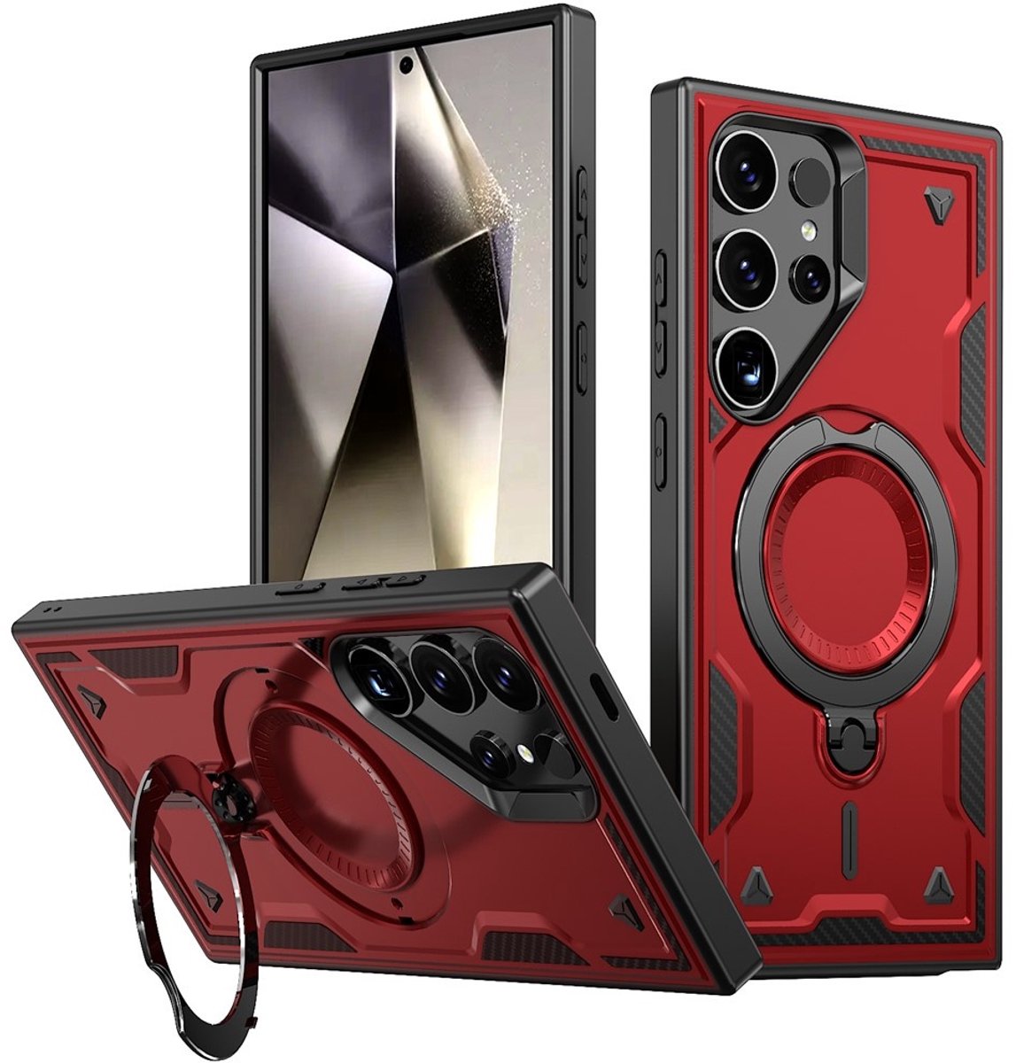 Coverup Hoesje - Geschikt voor Samsung Galaxy S24 Ultra Hoesje - Coverup Armor Back Cover met MagSafe Compatible Kickstand - Rood