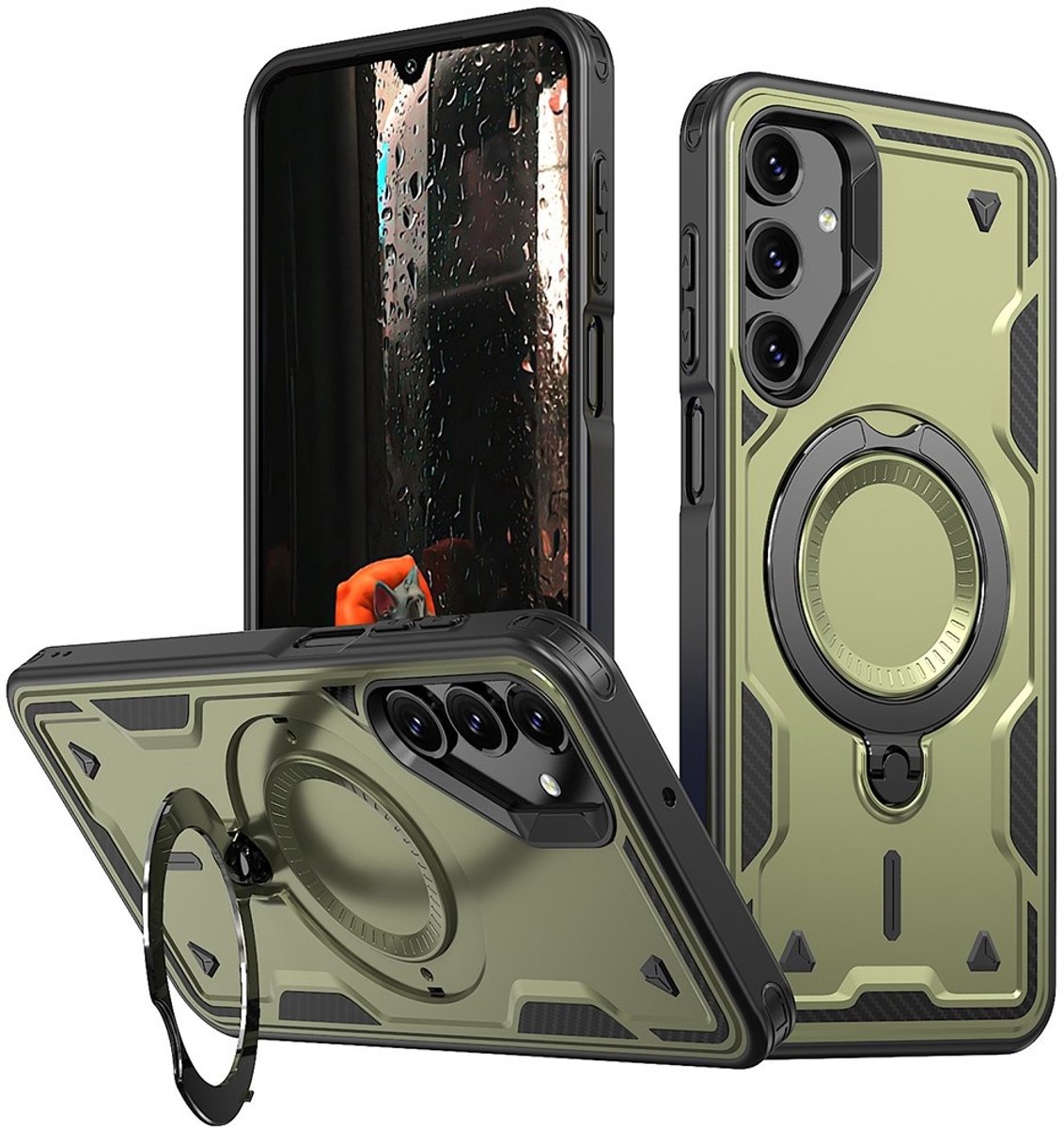 Coverup Hoesje - Geschikt voor Samsung Galaxy A16 Hoesje - Coverup Armor Back Cover met MagSafe Compatible Kickstand - Groen
