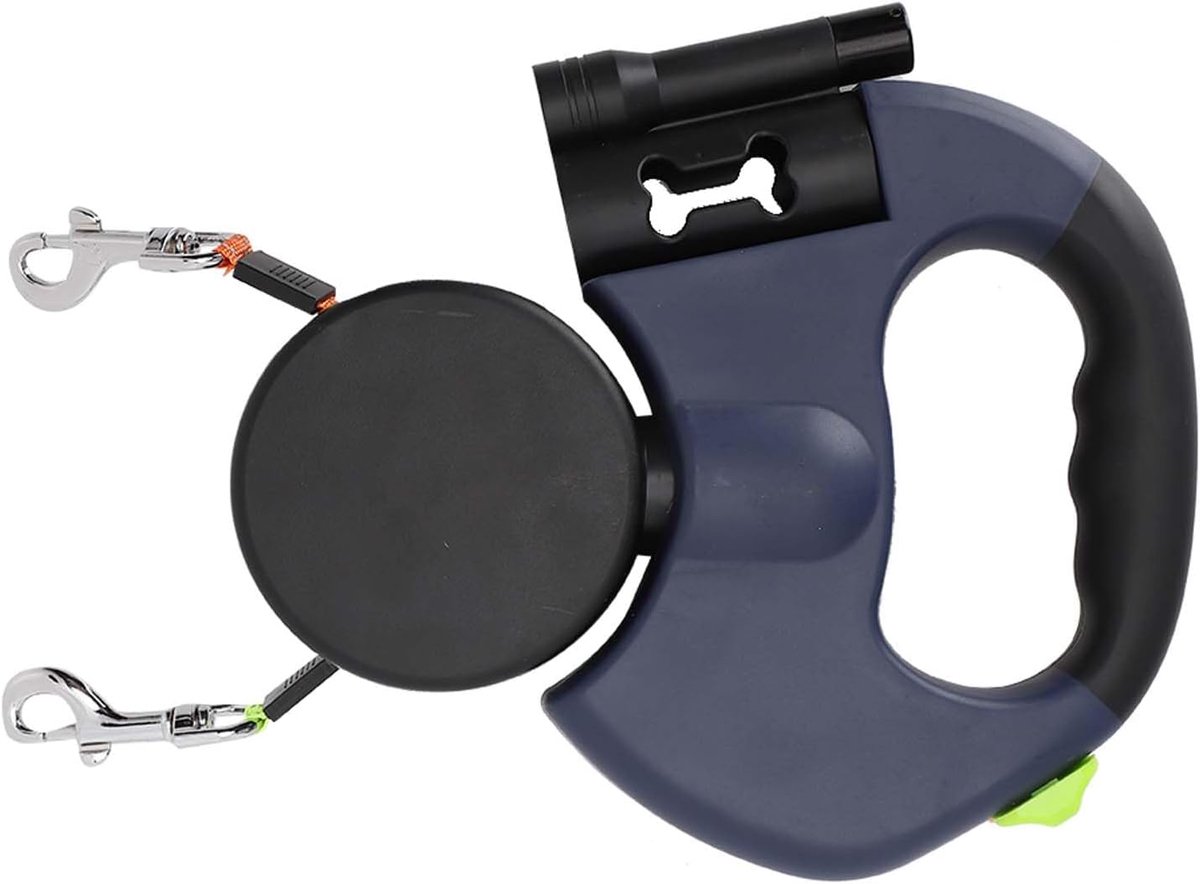 SnelShoppen - Dubbele Intrekbare Hondenriem voor Honden en Katten met LED Lampen, 360 Graden Draaibaar, Duurzaam ABS en Nylon, Donkergrijs/Rood, Ideaa