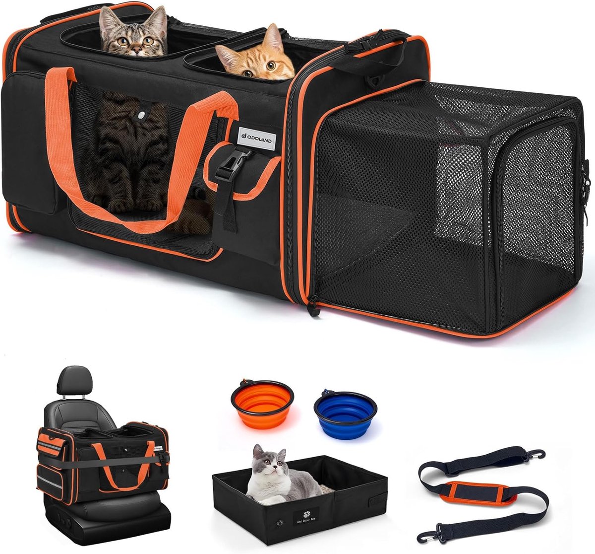SnelShoppen - Extra Grote Huisdierendragers voor 2 Katten - Uitbreidbare Opvouwbare Kattenreisdraagtas met Kattenbak - Draagbare Honden- en Kattentran