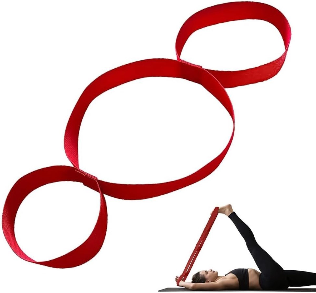 Verstelbare Yoga Straps voor Flexibiliteit, Pilates en Fascia Training met 3 Lussen, Geschikt voor Diverse Sporten, Rood