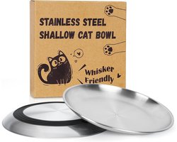 Kattenvoerbak tegen whisker fatigue, anti-slip roestvrijstalen schalen, 17 cm platte kattenvoeder, geschikt voor nat en droog voer, gemakkelijk schoon te maken en duurzaam