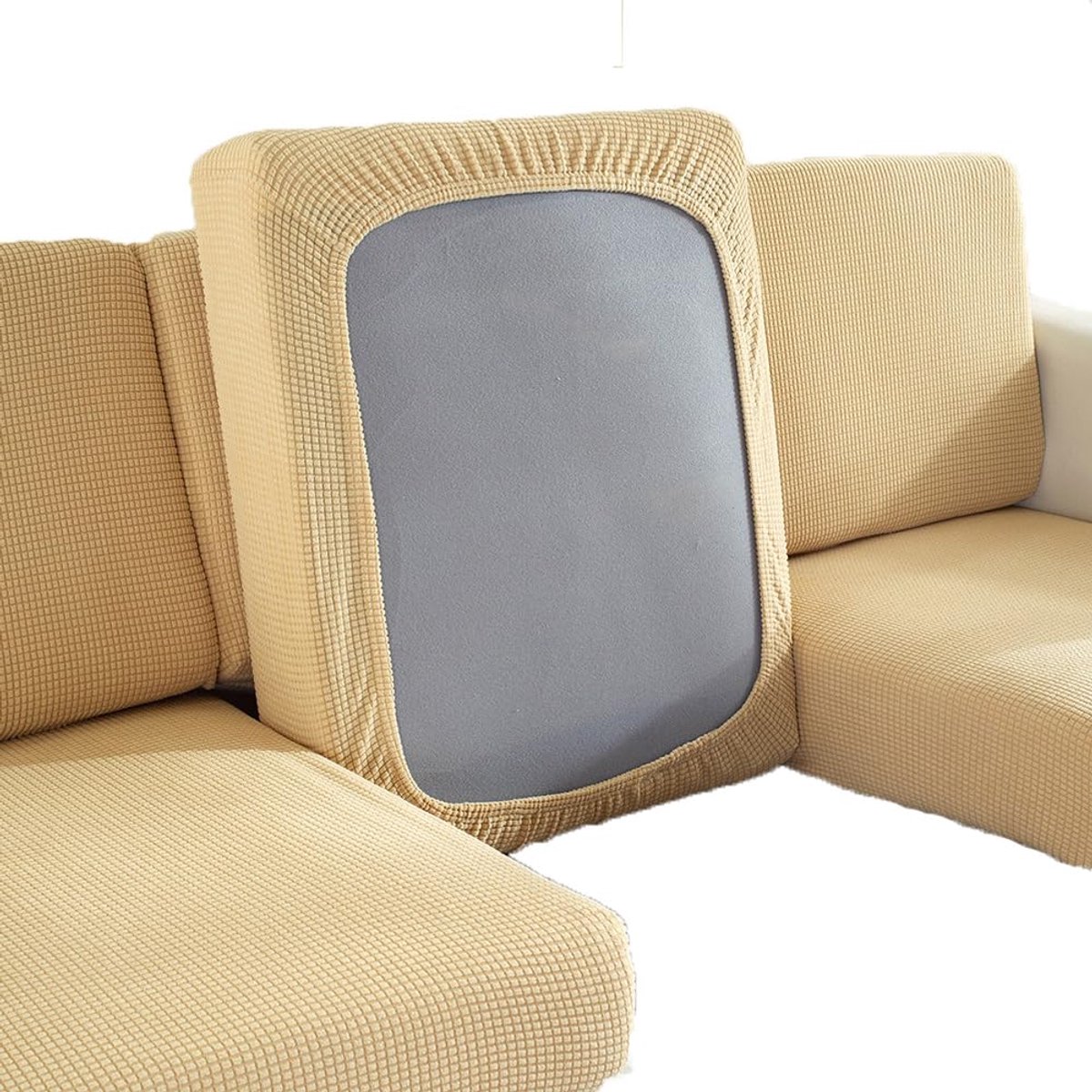 Bankovertrek, breedte van de rugleuning, universeel, elastisch, antislip, effen, jacquard, kussenbescherming voor bankkussen, L-vormige chaise longue, woonkamer, fauteuil (1#)