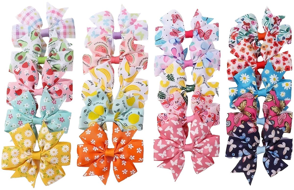 haarspelden voor meisjes, 20 stuks 3 inch boutique pinwheel strik haarspelden voor baby’s, krokodillenklemmen voor kinderen en tieners, 20 verschillende designs, veelzijdige haarspelden