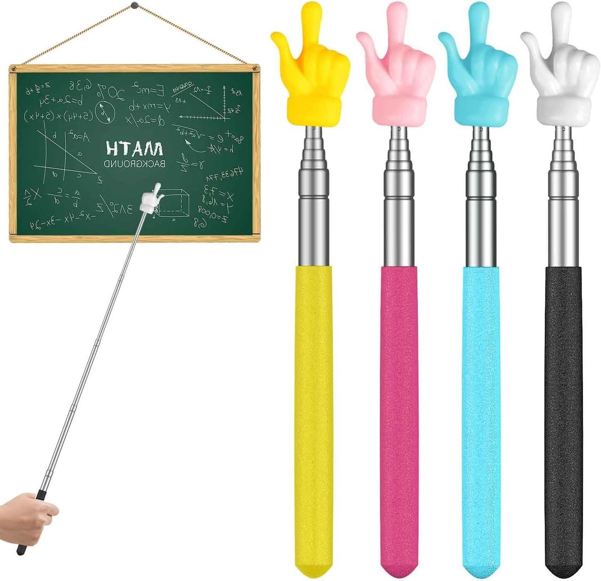 Telescopische Aanwijzer - Vinger Stick - Klas Presentaties - Uitschuifbaar Tot 55cm - 4 Stuks - Grijs