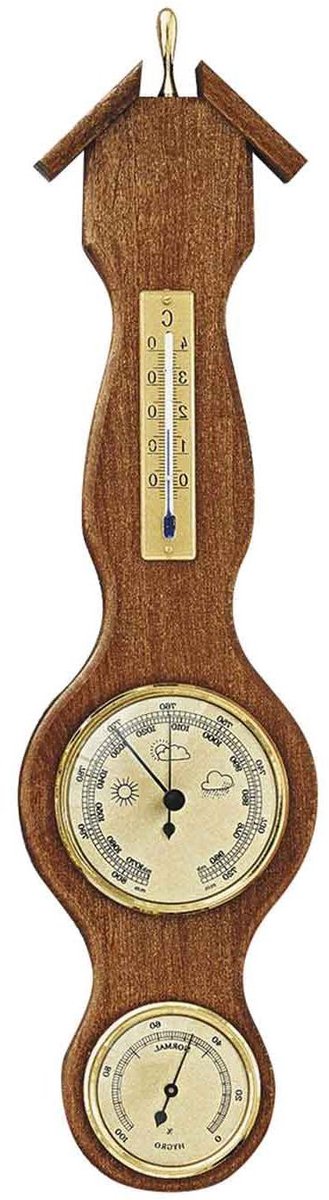 Weerstation Hout - Barometer Thermometer - Binnen Weer Meten - Gemaakt in Duitsland - 44 x 11.5 cm - Rustiek Eiken