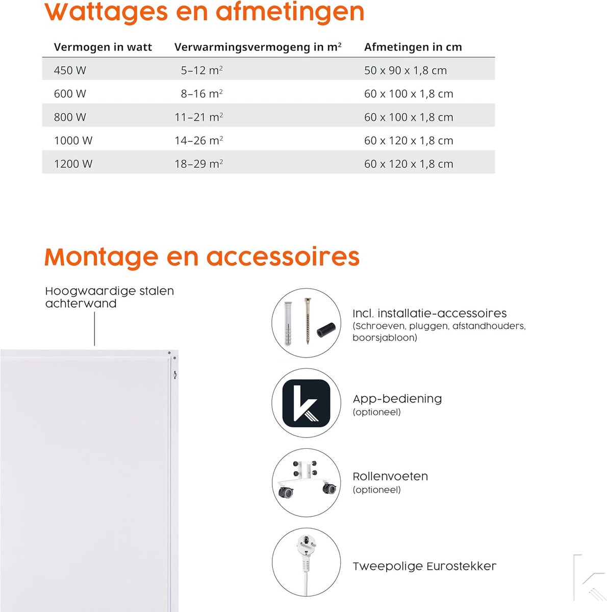 Infrarood Paneel - Wandverwarming - Ruimte Verwarmen - Ultra Plat Design - 1000 Watt - Hout Print Zwart – foto 7