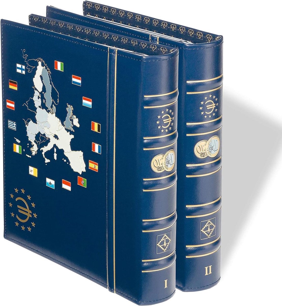 Euro Munt Album - Muntencollectie Opslag - Munten Verzamelen - Twee Delen - Incl. Slipcases - Blauw