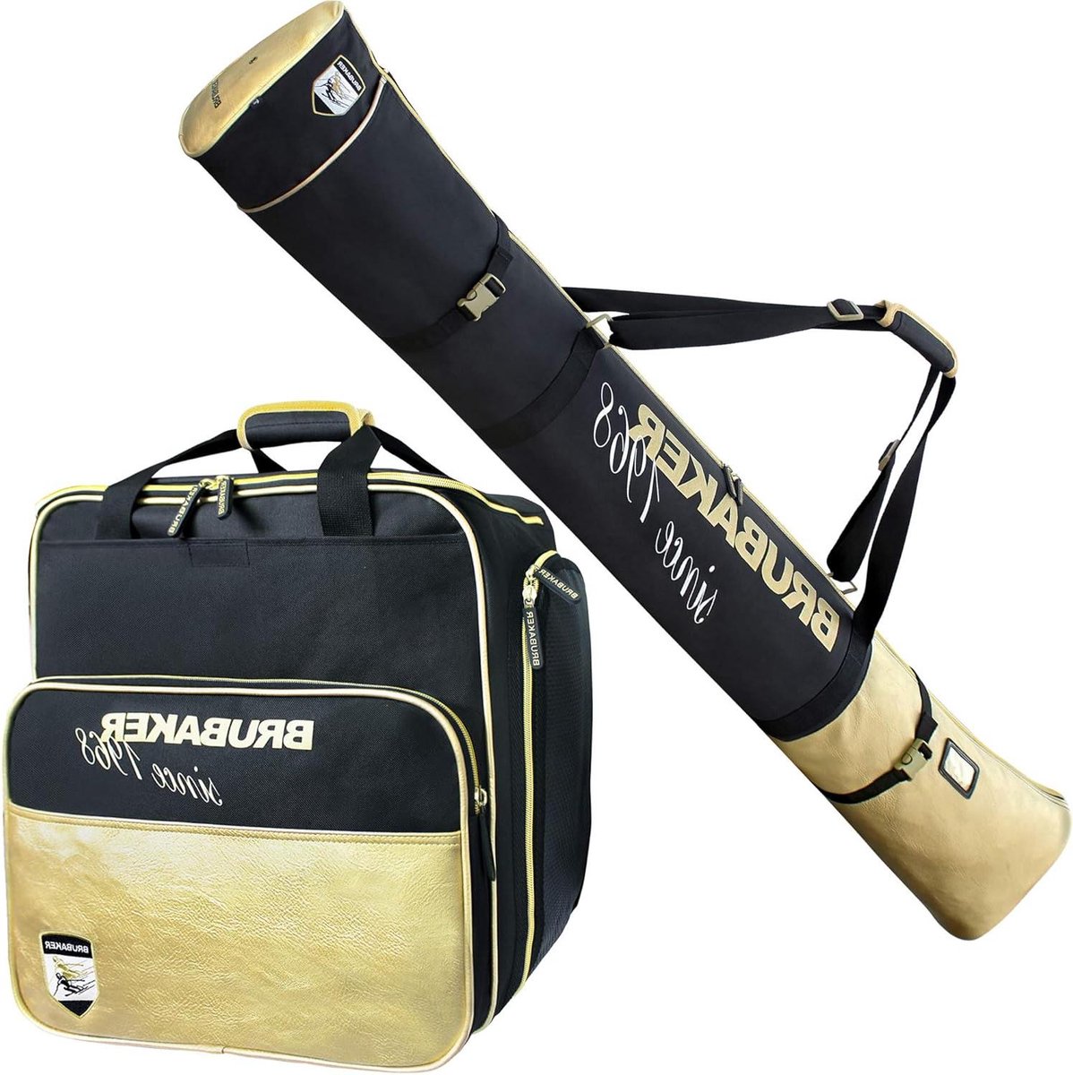 Combi Set Skis Pull - Skiuitrusting Tas - Wintersport Transport - Versterkt Glasvezel - 170/190 cm - Zwart Goud