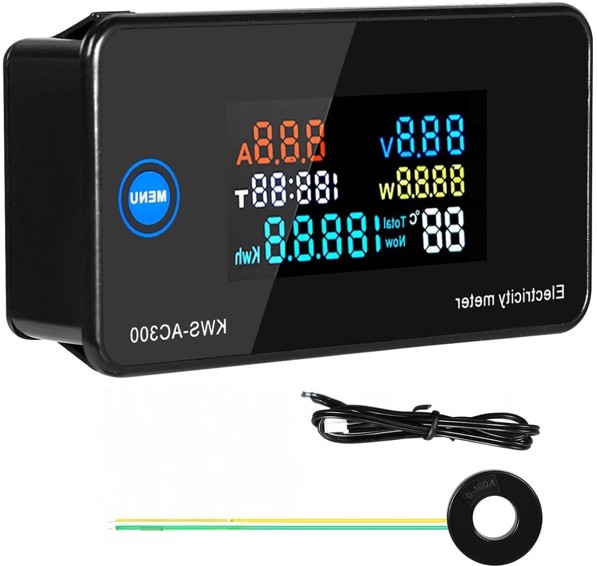Digitale Tester - Stroommeter Wattmeter - Energie Monitoren - 6-in-1 Kleurenscherm - 300V 100A - Zwart