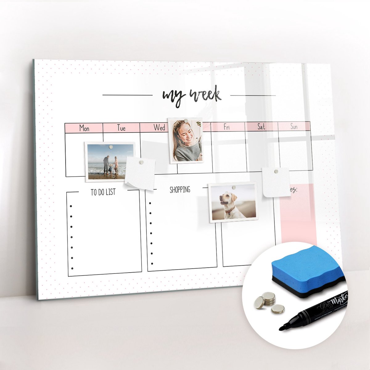 Tulup Whitebord - Mijn weekplanner - 100 x 70 cm - Wit Magneetbord Foto - Gratis 5 Sterke Magneten + Whiteboard Marker & Wisser - Decoratief Magnetisch Bord - Magneetbord Keuken - Ideeënbord Thuiswerkplek