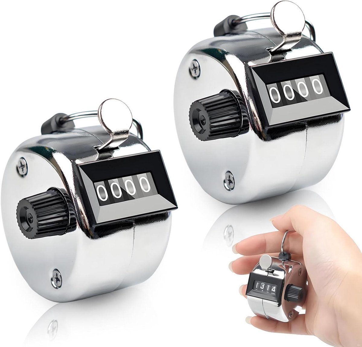Mechanische Kliktellers - Handtellers Tellers - Tellen Tellen - 4-Cijferig Resetknop - 2 stuks - Zilver