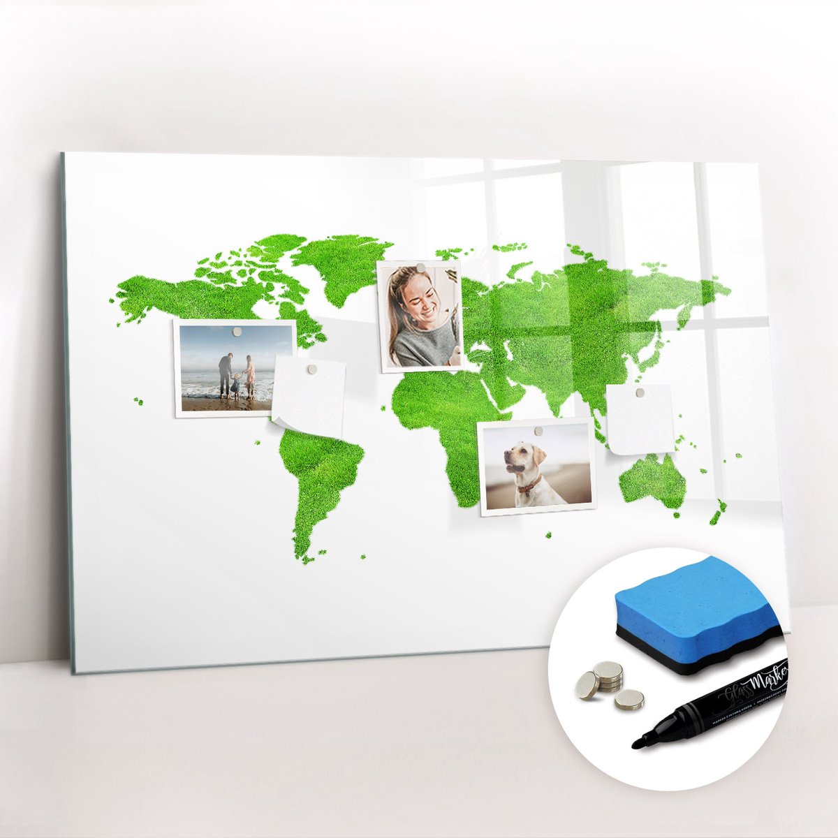 Tulup Whitebord - Groene Gras Kaart - 90 x 60 cm - Groente Memo Magneetbord - Gratis 5 Sterke Magneten + Whiteboard Marker & Wisser - Organizer Muur - Foto Magneetbord - Notitiebord Werkplek