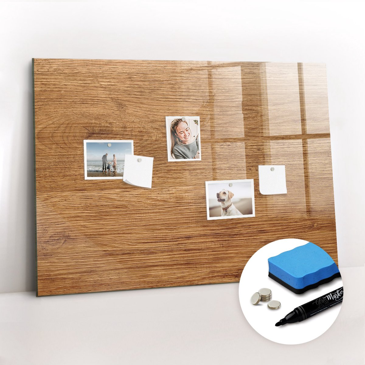Tulup Whitebord - Licht hout - 100 x 70 cm - Bruin Foto Magneetbord - Inclusief Gratis Magneten & Marker & Spons - Decoratief Magnetisch Bord - Memo Magneetbord - Ideeënbord Thuiswerkplek