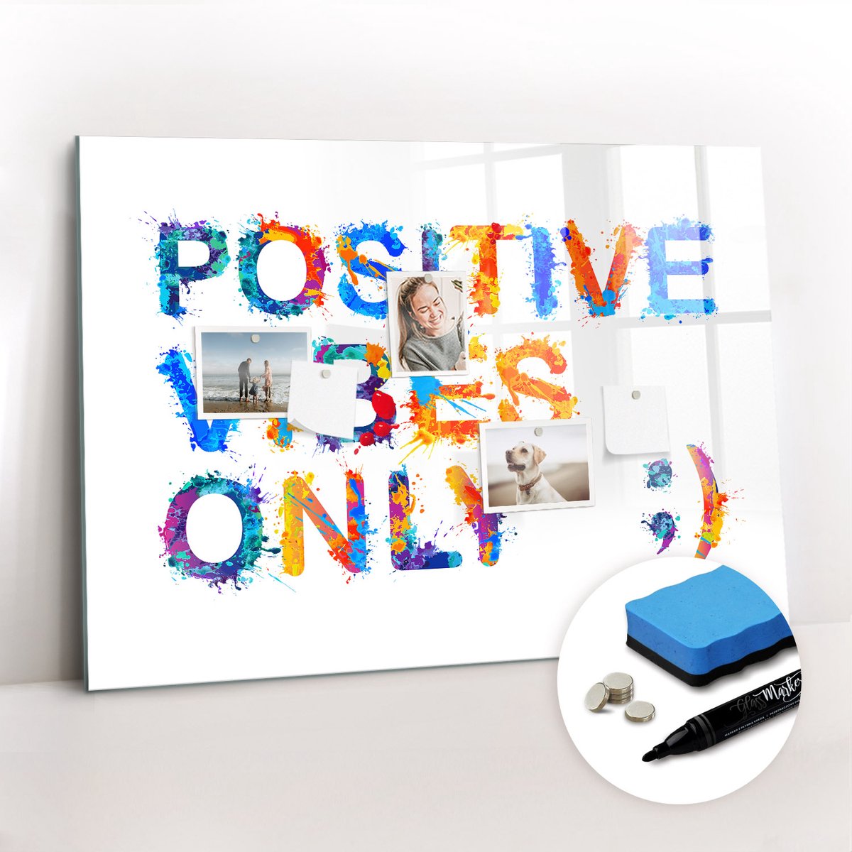 Tulup Whitebord - Positieve quote - 100 x 70 cm - Veelkleurig Magneetbord Muur - Gratis 5 Sterke Magneten + Whiteboard Marker & Wisser - Organizer Muur - Magnet Board - Organiseer Je Bureau