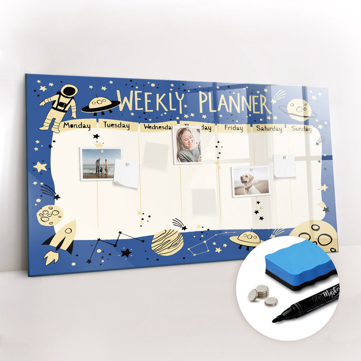 Tulup Whitebord - Ruimteplanner - 120 x 60 cm - Blauw Magneetbord Rechthoekig - Gratis 5 Sterke Magneten + Whiteboard Marker & Wisser - Minimalistisch Prikbord - Magneetbord Design - Notitiebord Werkplek